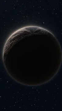 Dark planet silhouette in deep space with subtle rim glow, scattered stars,.. Stock Illustration