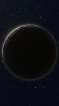 Dark planet silhouette in deep space with subtle rim glow, scattered stars,.. Stock Illustration