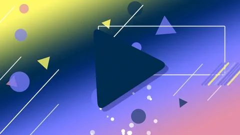A dark play icon sits centered over a blue and yellow gradient with triangl.. Stock Illustration