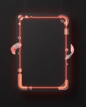 Dark poster with neon abstract figures. 3D illustration Stock Illustration