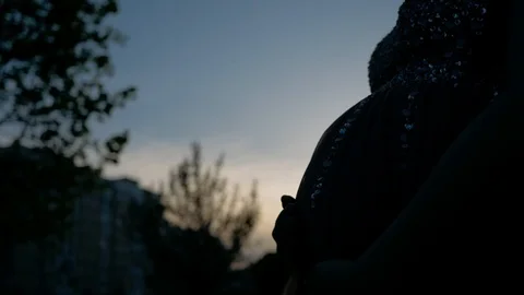 Dark pregnant stroking belly Stock Footage 119367451