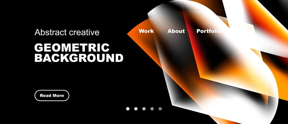 Dark presentation design features abstract shapes, orange accents, white text イラスト素材