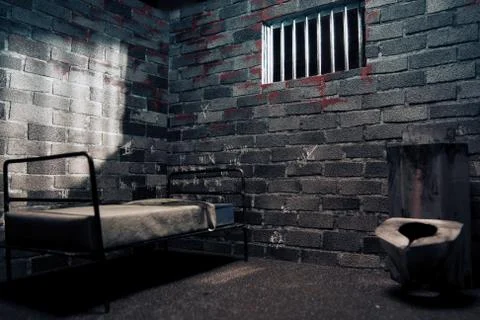 Dark prison cell at night Stock Photos