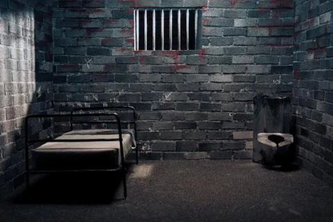 Dark prison cell at night Stock Photos