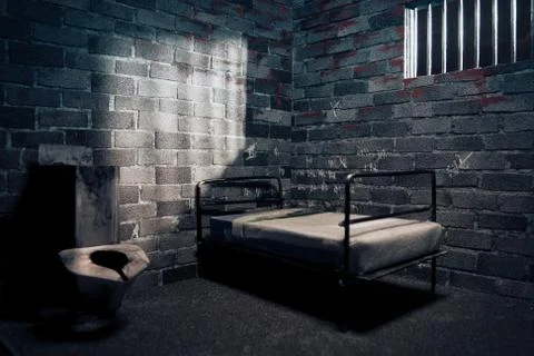 Dark prison cell at night Stock Photos