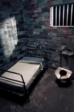 Dark prison cell at night Stock Photos