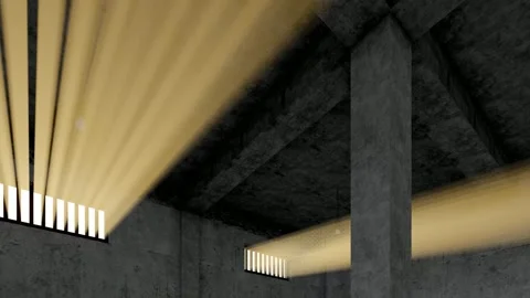 Dark prison interior window light and shadow Stock Footage 273857235