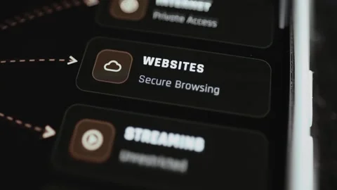 Dark privacy dashboard listing private internet access Stock Footage 342489923