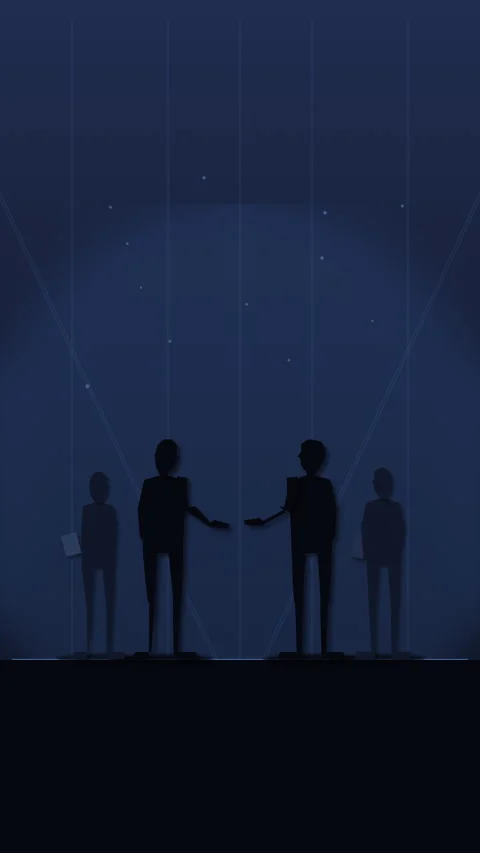 Dark puppet silhouette animation loop with mysterious mood and blue tone Stock Footage 347051060
