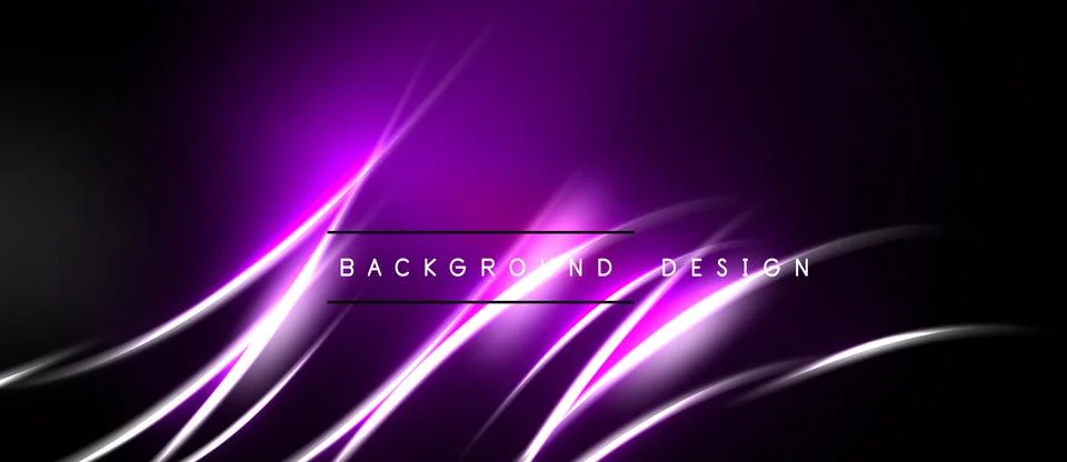 Dark purple abstract background. Bright lines create dynamic, flowing effect. Stock Illustration