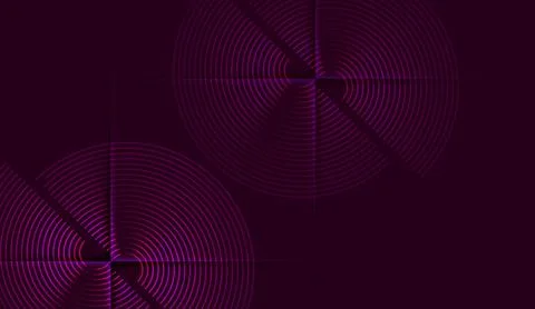 Dark purple abstract background with glowing concentric circles and geometric Stock Illustration
