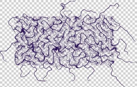 Dark purple abstract tangled line art composition. Detailed chaotic ink thr.. Stock Illustration