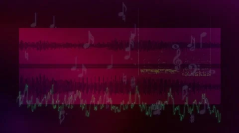 Dark purple audio background with waveforms and musical notes Stock Footage 63092973