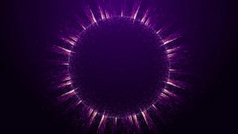 On a dark purple background, a circle of glowing , purple, pink and white Stock Footage 261076790