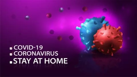 Dark purple background design template with quarantine warning with blue COVI Stock Illustration