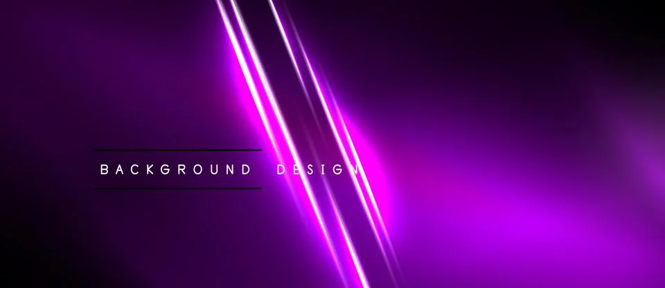 Dark purple background features bright neon lines. Minimalist design with tex Stock Illustration