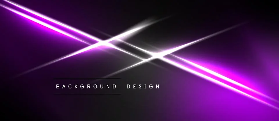 Dark purple background features bright neon lines intersecting. Modern design 库存插图
