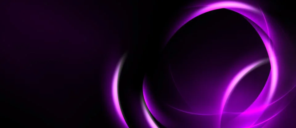 Dark purple background features glowing circular shapes. Abstract design evok Illustrazione stock