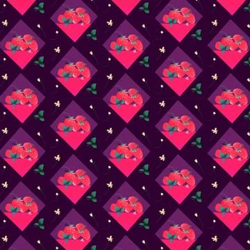 On a dark purple background, there is a pattern of pink bright rhombuses, i.. Stock Illustration