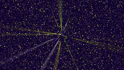 Dark purple background with yellow rays and falling particles Stock Footage 106612109