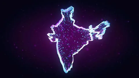 Dark Purple Blue Shiny India Map 3d Lines Effect With Square Dots Particles Stock Illustration