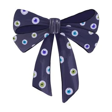 Dark Purple Bow with Pattern of Creepy Eyeballs Hand Drawn Spooky Hair Bow .. イラスト素材