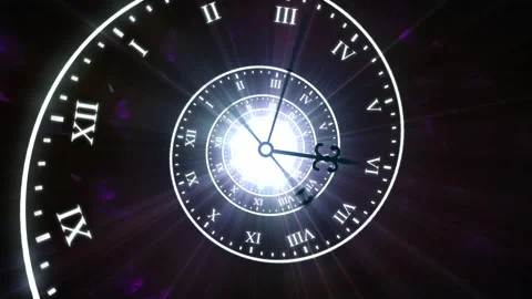 Dark Purple Glowing Infinity Time Spiral Clock Animation Stock Footage 201601902