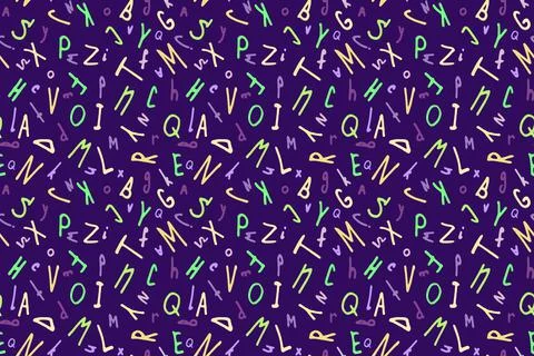 Dark purple kid letter, vector seamless pattern Stock Illustration