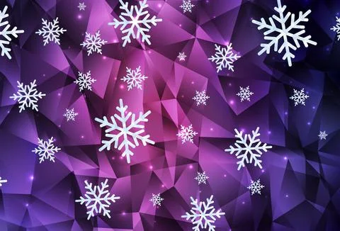Dark Purple, Pink vector background with xmas snowflakes, stars. Stock Illustration
