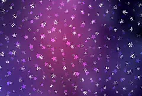 Dark Purple, Pink vector pattern with christmas snowflakes, stars. Illustrazione stock