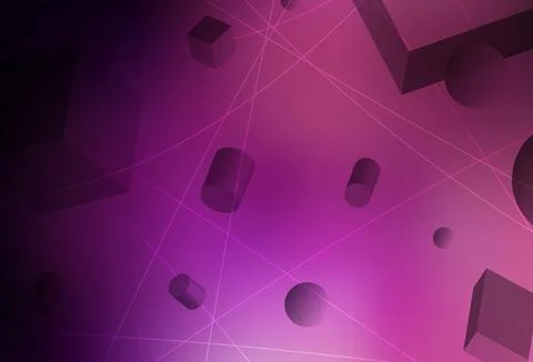 Dark Purple, Pink vector pattern with 3D cubes, cylinders, spheres, rectangle 스톡 일러스트