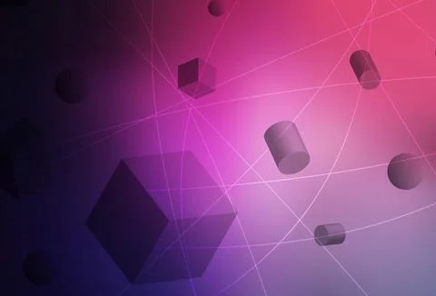 Dark Purple, Pink vector template with 3D cubes, cylinders, spheres, rectangl Illustrazione stock