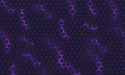 Dark purple technology hexagonal futuristic background with pink bright energy 스톡 일러스트