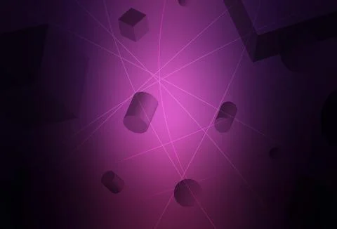 Dark Purple vector backdrop with 3D cubes, cylinders, spheres, rectangles. イラスト素材