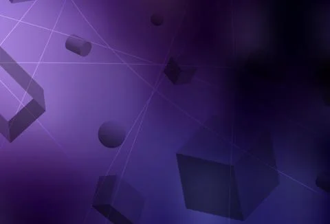 Dark Purple vector background with 3D cubes, cylinders, spheres, rectangles. Illustrazione stock