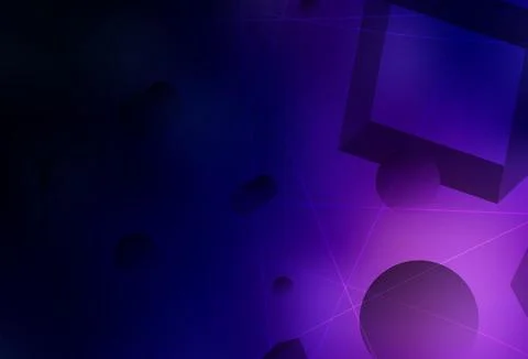 Dark Purple vector background with 3D cubes, cylinders, spheres, rectangles. Stockillustratie