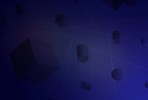 Dark Purple vector background with 3D cubes, cylinders, spheres, rectangles. イラスト素材