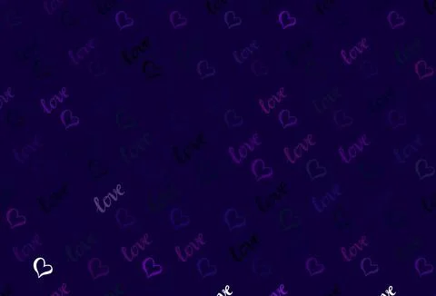Dark Purple vector background with Shining hearts. Stock Illustration