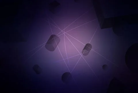 Dark Purple vector template with 3D cubes, cylinders, spheres, rectangles. Illustrazione stock