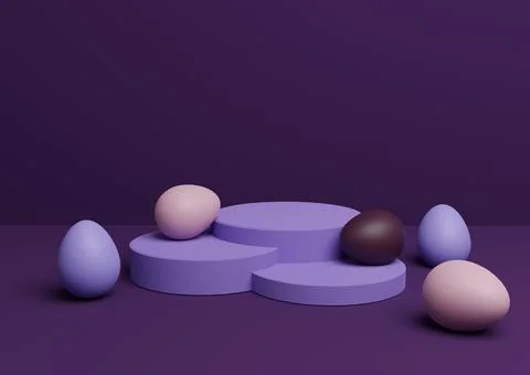 Dark purple, violet 3D rendering of Easter themed product display podium or s Illustrazione stock