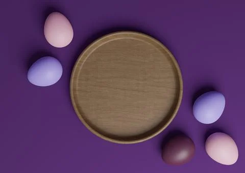 Dark purple, violet 3D rendering top view flat lay product display podium or  Stockillustratie