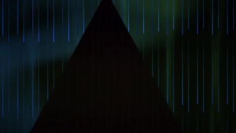 Dark pyramid silhouette in night sky with blue and green hues. Stock Footage 336228023