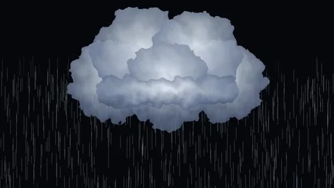Dark Rain Cloud Animation with Falling Rain on Black Background Stock Footage 346470586