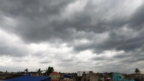 Dark rain clouds moving during cyclone storm over urban cities in monsoon o.. Stock Footage 277277933