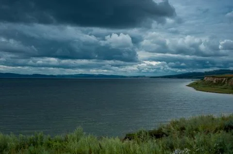 Dark Rain Clouds over Baltic Sea Beach of Heringsdorf, Usedom Islan, Germany Foto stock