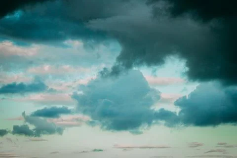 Dark rain clouds, thunderstorm. Soft selective focus. Stock Photos