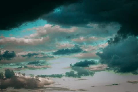 Dark rain clouds, thunderstorm. Soft selective focus. Stock-Fotos