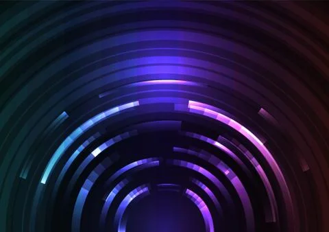 Dark rainbow circle digital abstract wave layer background Stock Illustration