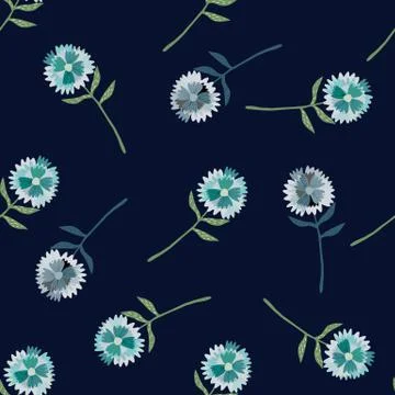 Dark random seamless doodle pattern with flowers. Dandelion silhouettes on na Stock Illustration