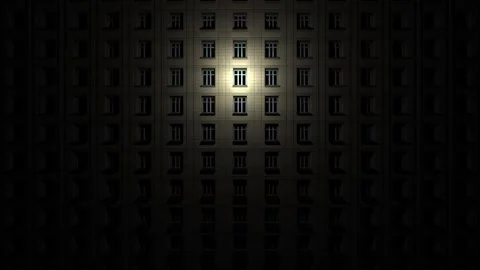 In the dark, a ray of light gradually examines from top to bottom the facade of Stock Footage 151253484